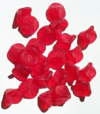 25 9mm Transparent Matte Red Three Petal Flower Drop Beads